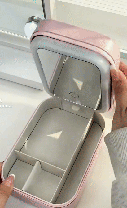 COSMETIQUERA PORTATIL CON ESPEJO Y LUZ LED